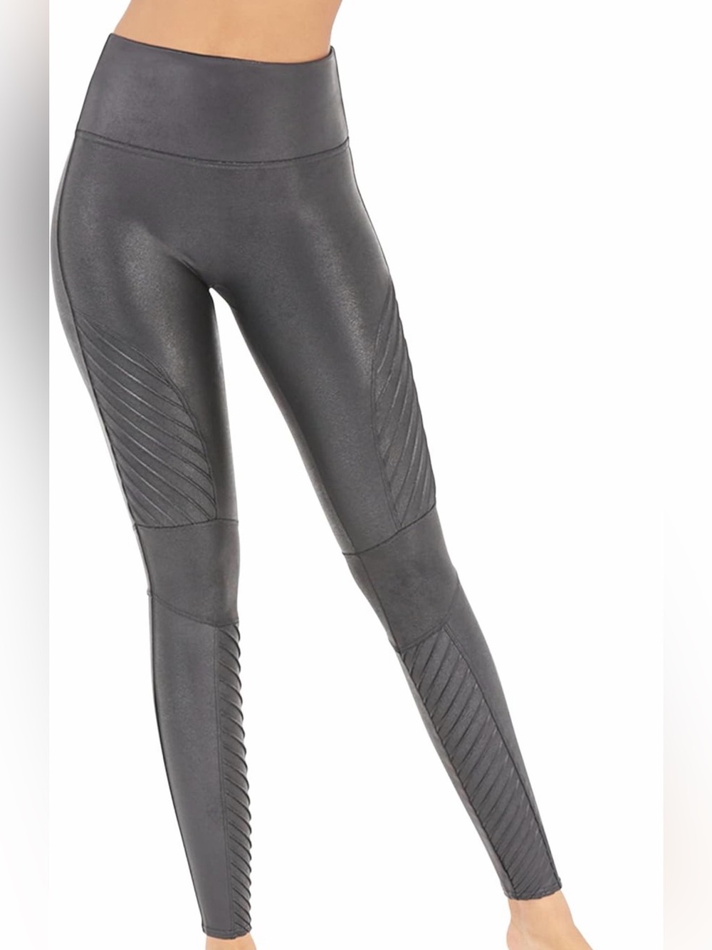 SPANX Black High-Waist Moto Ribbed Leggings